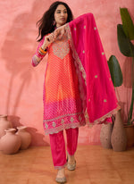 Thumbnail for Vegaa Fashion Pink And Orange Chinon Silk Embroidered Salwar Suit