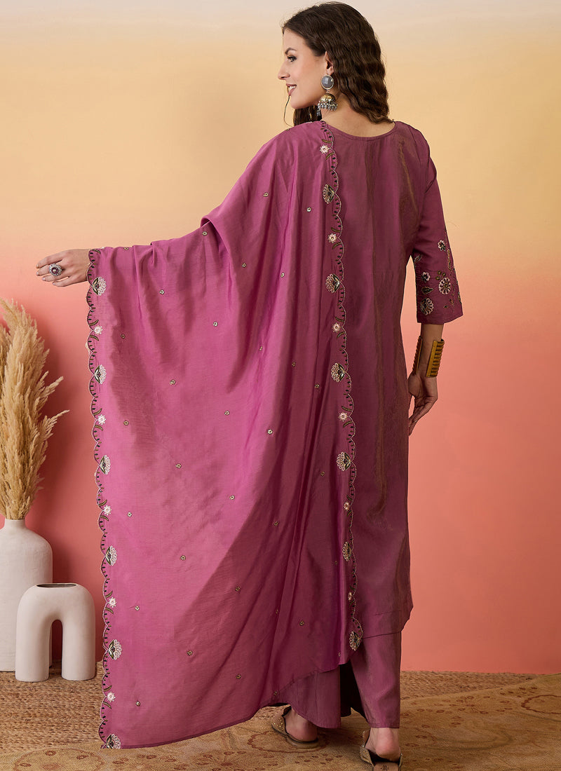 Vegaa Fashion Onion Pink Roman Silk Embroidered Palazzo Suit - Distacart