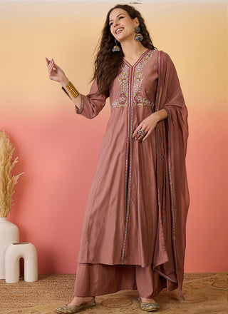 Vegaa Fashion Brown Roman Silk Embroidered Palazzo Suit - Distacart