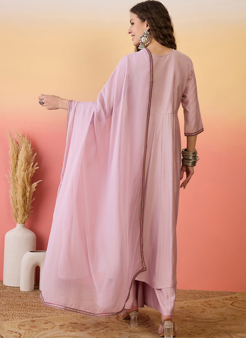 Vegaa Fashion Light Pink Roman Silk Embroidered Palazzo Suit - Distacart