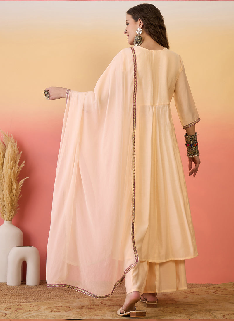 Vegaa Fashion Cream Roman Silk Embroidered Palazzo Suit - Distacart