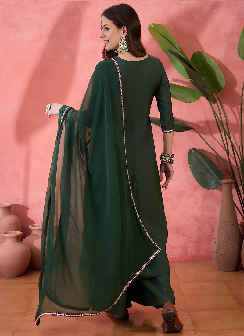 Vegaa Fashion Green Roman Silk Embroidered Palazzo Suit - Distacart