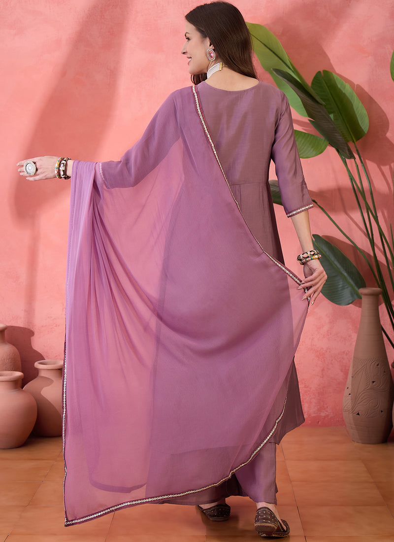 Vegaa Fashion Onion Pink Roman Silk Embroidered Palazzo Suit - Distacart