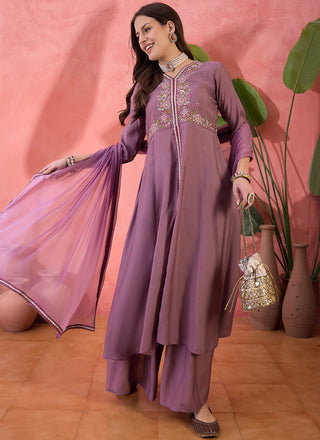 Vegaa Fashion Onion Pink Roman Silk Embroidered Palazzo Suit - Distacart