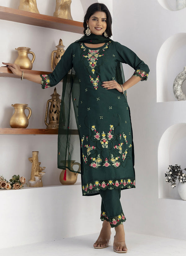 Vegaa Fashion Green Viscose Silk Embroidered Salwar Suit