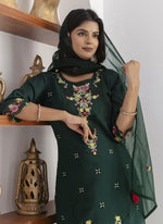 Thumbnail for Vegaa Fashion Green Viscose Silk Embroidered Salwar Suit