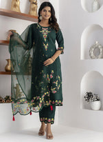 Thumbnail for Vegaa Fashion Green Viscose Silk Embroidered Salwar Suit