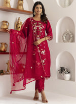Thumbnail for Vegaa Fashion Maroon Viscose Silk Embroidered Salwar Suit
