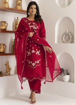 Thumbnail for Vegaa Fashion Maroon Viscose Silk Embroidered Salwar Suit