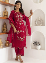 Thumbnail for Vegaa Fashion Maroon Viscose Silk Embroidered Salwar Suit