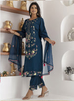 Thumbnail for Vegaa Fashion Royal Blue Viscose Silk Embroidered Salwar Suit
