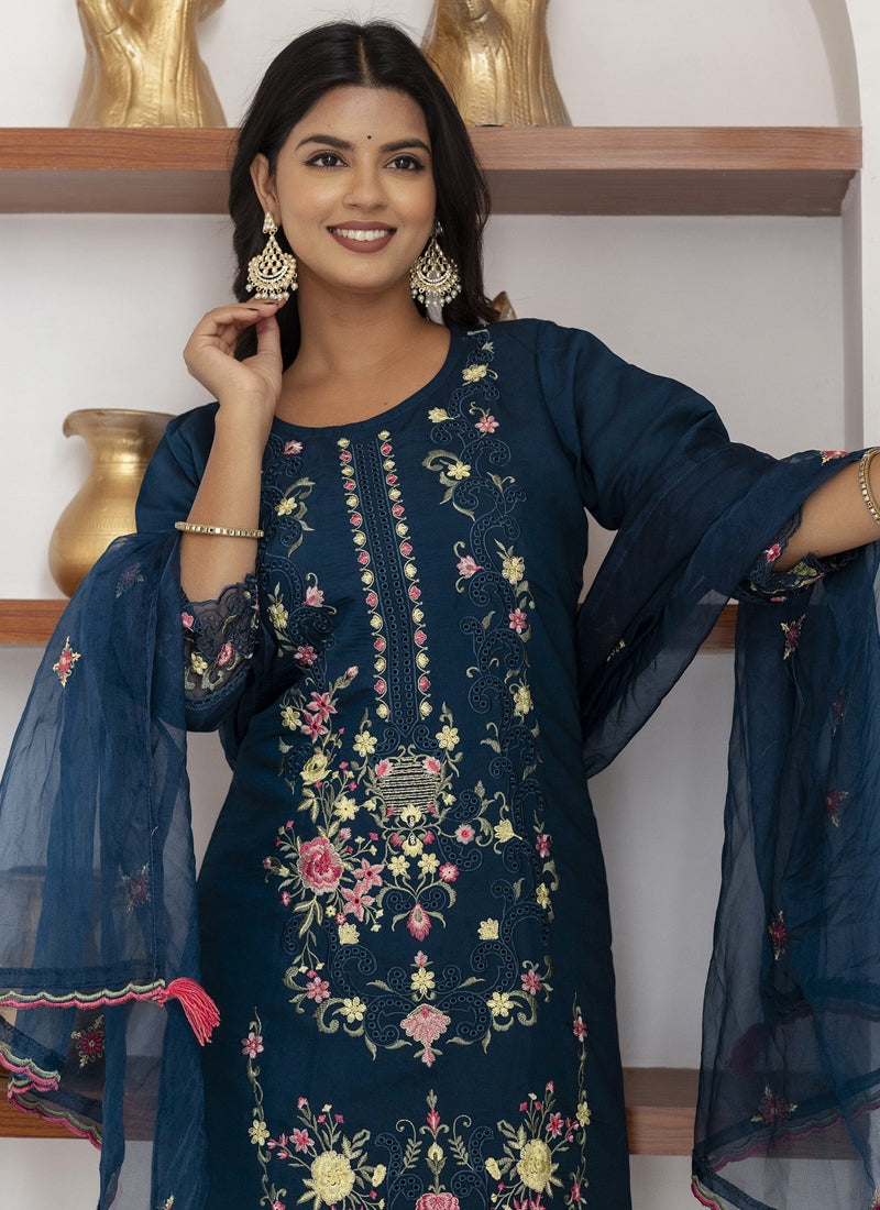 Vegaa Fashion Royal Blue Viscose Silk Embroidered Salwar Suit