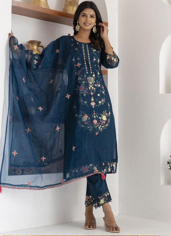 Vegaa Fashion Royal Blue Viscose Silk Embroidered Salwar Suit