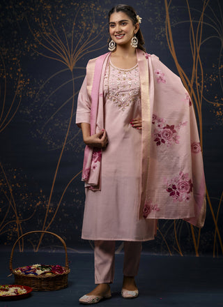 Vegaa Fashion Baby Pink Shimmer Silk Embroidered Salwar Suit