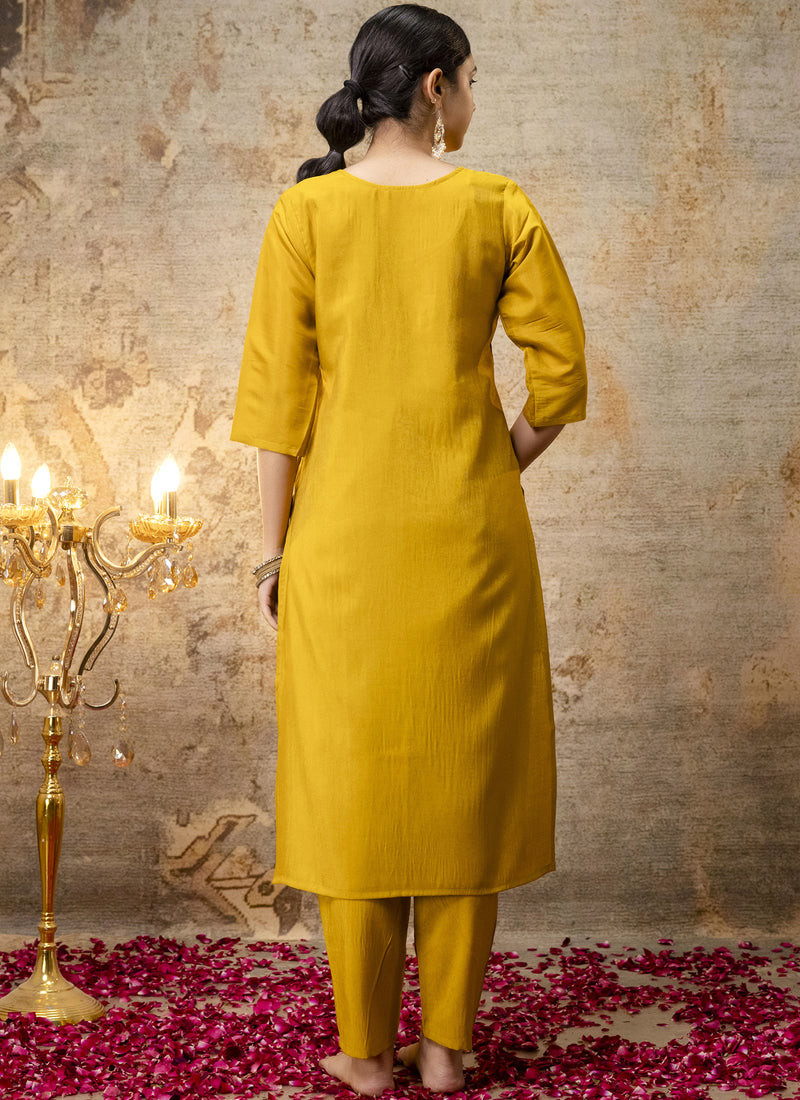 Vegaa Fashion Yellow Shimmer Silk Embroidered Salwar Suit - Distacart