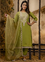 Thumbnail for Vegaa Fashion Parrot Green Silk Blend Embroidered Salwar Suit