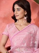 Thumbnail for Vegaa Fashion Light Pink Organza Sequence Embroidered Party Wear Saree