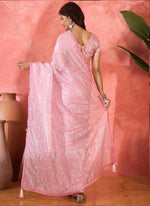 Thumbnail for Vegaa Fashion Light Pink Organza Sequence Embroidered Party Wear Saree