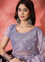 Thumbnail for Vegaa Fashion Lavender Organza Sequence Embroidered Party Wear Saree