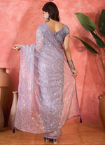Thumbnail for Vegaa Fashion Lavender Organza Sequence Embroidered Party Wear Saree