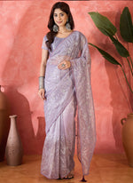 Thumbnail for Vegaa Fashion Lavender Organza Sequence Embroidered Party Wear Saree