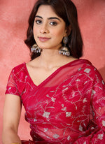 Thumbnail for Vegaa Fashion Red Organza Sequence Embroidered Party Wear Saree