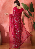 Thumbnail for Vegaa Fashion Red Organza Sequence Embroidered Party Wear Saree