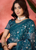 Thumbnail for Vegaa Fashion Aqua Blue Organza Sequence Embroidered Party Wear Saree