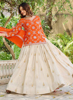 Thumbnail for Vegaa Fashion Orange Chinon Silk Embroidered Lehenga Style Suit