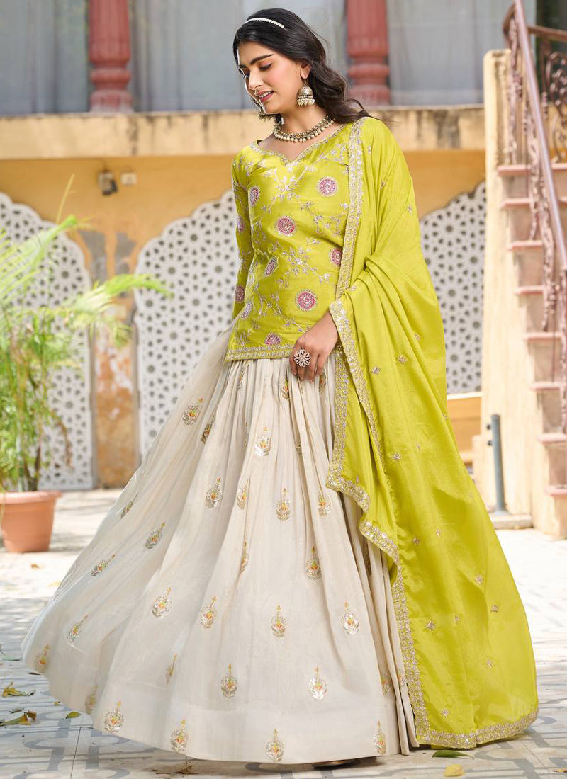 Vegaa Fashion Light Green Chinon Silk Embroidered Lehenga Style Suit - Distacart