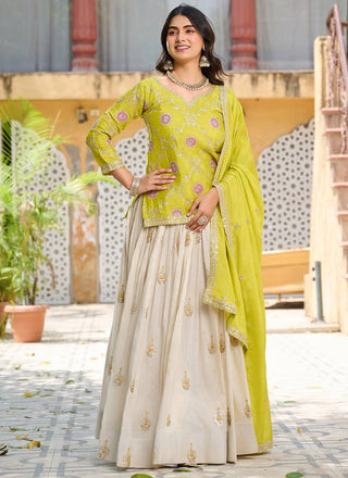 Vegaa Fashion Light Green Chinon Silk Embroidered Lehenga Style Suit