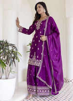 Thumbnail for Vegaa Fashion Purple Chinon Silk Embroidered Palazzo Suit