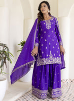 Thumbnail for Vegaa Fashion Violet Chinon Silk Embroidered Palazzo Suit