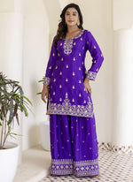 Thumbnail for Vegaa Fashion Violet Chinon Silk Embroidered Palazzo Suit