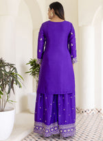 Thumbnail for Vegaa Fashion Violet Chinon Silk Embroidered Palazzo Suit