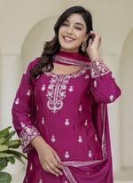 Thumbnail for Vegaa Fashion Wine Chinon Silk Embroidered Palazzo Suit
