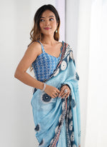 Thumbnail for Vegaa Fashion Sky Blue Chinon Printed Party Wear Saree