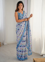 Thumbnail for Vegaa Fashion Off White Chinon Printed Party Wear Saree