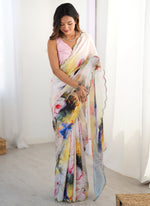 Thumbnail for Vegaa Fashion Off White Chinon Printed Party Wear Saree