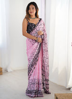 Thumbnail for Vegaa Fashion Baby Pink Chinon Printed Party Wear Saree