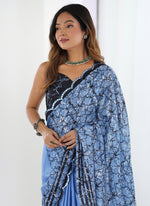 Thumbnail for Vegaa Fashion Light Blue Chinon Printed Party Wear Saree