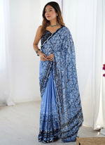 Thumbnail for Vegaa Fashion Light Blue Chinon Printed Party Wear Saree