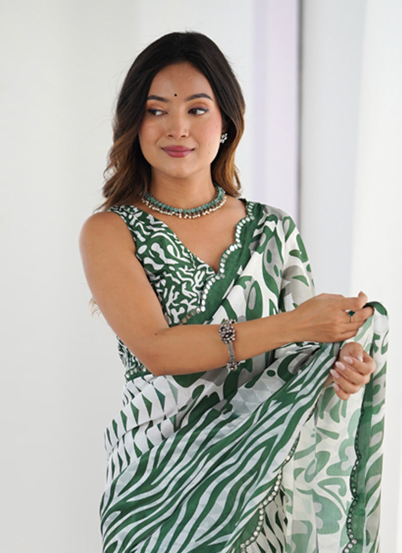 Vegaa Fashion Off White Chinon Printed Party Wear Saree