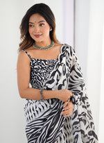 Thumbnail for Vegaa Fashion Off White Chinon Printed Party Wear Saree