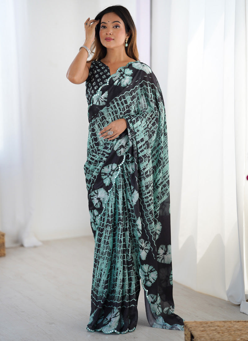 Vegaa Fashion Multi Color Chinon Printed Party Wear Saree