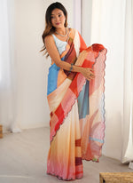 Thumbnail for Vegaa Fashion Multi Color Chinon Printed Party Wear Saree