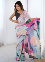 Thumbnail for Vegaa Fashion Multi Color Chinon Printed Party Wear Saree