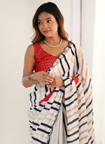 Thumbnail for Vegaa Fashion Off White Chinon Printed Party Wear Saree