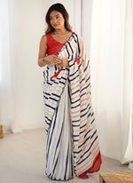 Thumbnail for Vegaa Fashion Off White Chinon Printed Party Wear Saree