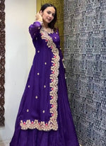 Thumbnail for Vegaa Fashion Violet Georgette Embroidered Designer Gown